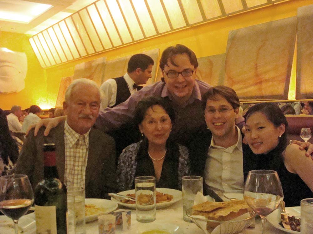 Ernst Mahle, Cidinha Mahle, João Paulo Casarotti, Victor, and Heeyeon in a New York restaurant after a Mahle concert